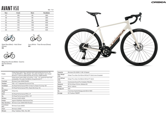 2026 ORBEA AVANT H50 - HYDRO ALLOY - SHIMANO Cues U6020 (T101) ROAD BIKE