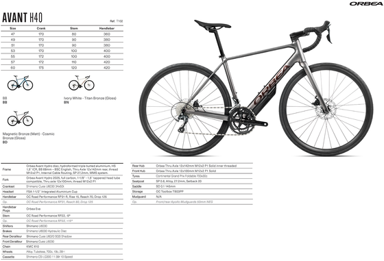 2026 ORBEA AVANT H40 - HYDRO ALLOY - SHIMANO Cues U6020 (T102) ROAD BIKE
