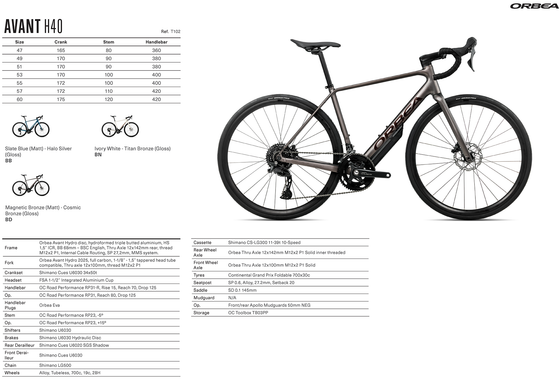 2026 ORBEA AVANT H40 - HYDRO ALLOY - SHIMANO Cues U6020 (T102) ROAD BIKE