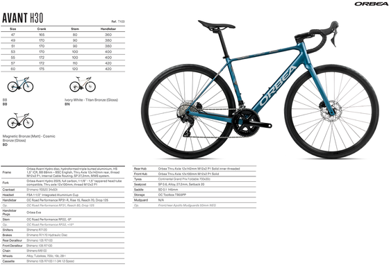 2026 ORBEA AVANT H30 - HYDRO ALLOY - SHIMANO 105 (T103) ROAD BIKE