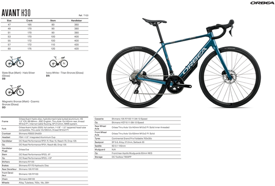 2026 ORBEA AVANT H30 - HYDRO ALLOY - SHIMANO 105 (T103) ROAD BIKE