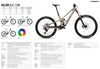 Orbea Rallon E-Team 450 mountain bike spec sheet featuring a large photo of the bike in taupe on the right, a small size chart and color options on the left, and detailed technical specifications tables on a white background.
