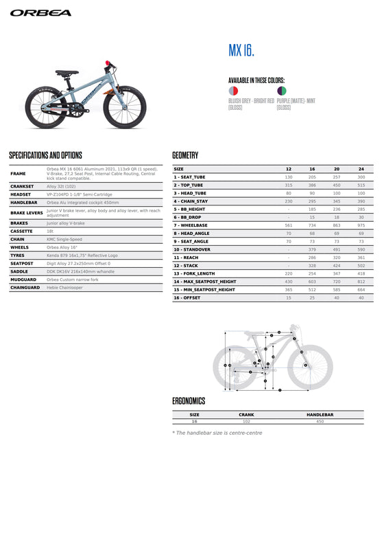 2022 ORBEA MX 16 JUNIOR