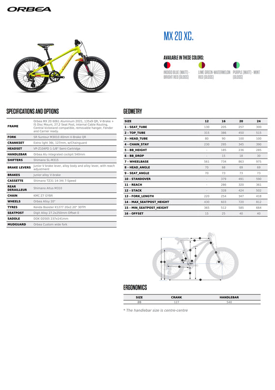 2022 ORBEA MX 20 XC JUNIOR