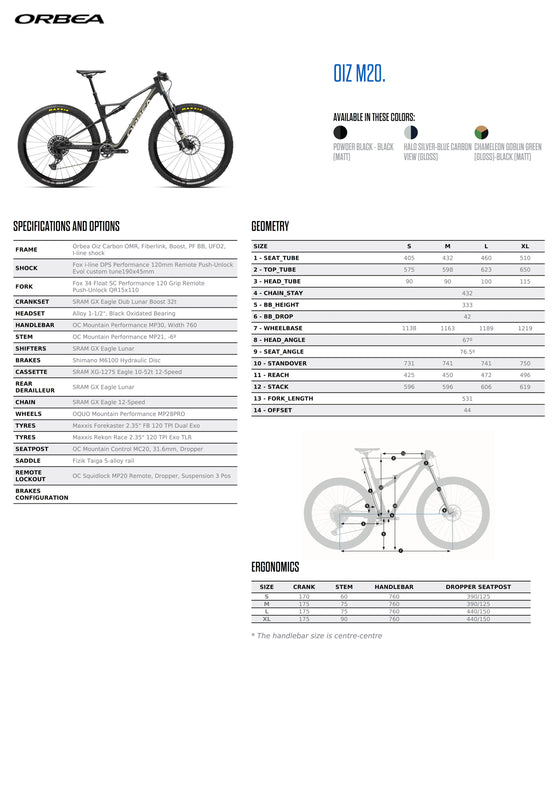 2023 ORBEA OIZ M21 - Carbon OMR - SRAM GX Eagle Lunar (N238) XC MTB