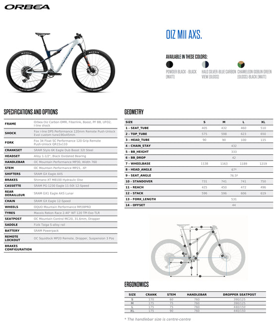 2023 ORBEA OIZ M11 AXS - Carbon OMR - SRAM GX1 Eagle AXS (N239) XC MTB